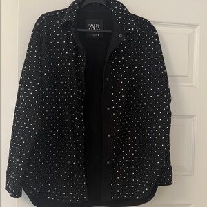 Zara Black and crystal Polka Dot Jean Jacket